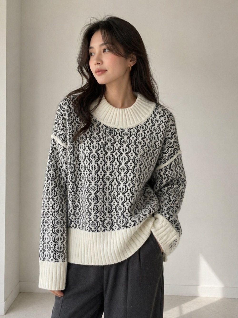 Free Assembly Blue & Cream Patterned Sweater | XL (16–18)